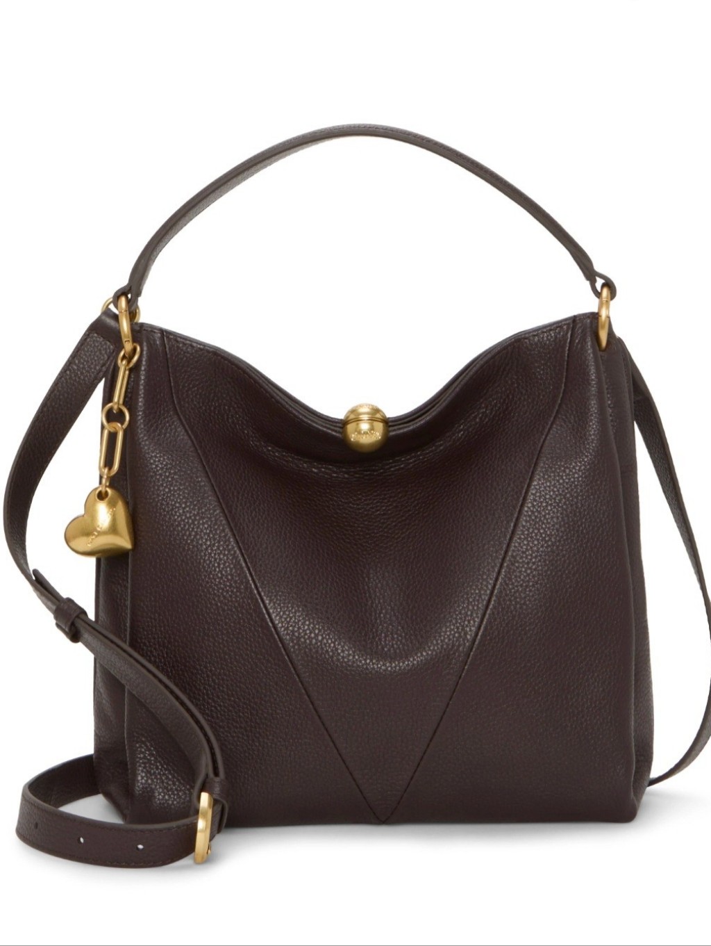 Vince Camuto Dark Brown Leather Shoulder Bag With Gold Hardware